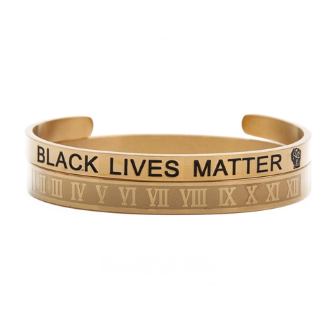 Stainless Steel Bangle Bracelet Roman Numerals Black Lives Matter Engraved Fist Symbol C Shape Open Design Unisex Jewelry