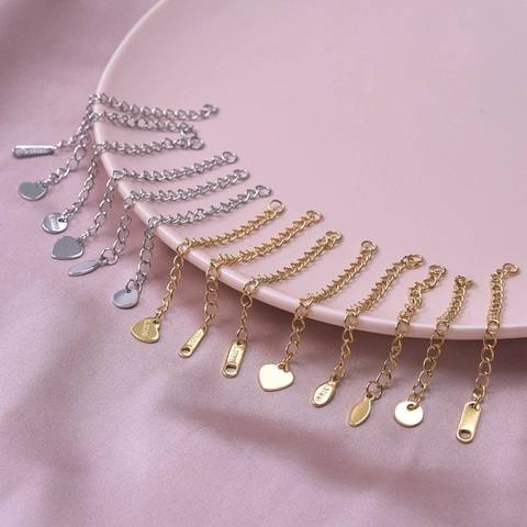 Stainless Steel Necklace Extension Chain Vacuum Plated DIY Jewelry Finding Accessories With Lobster Clasp And Heart Pendant