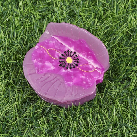 Pinza De Pelo Flor De Amapola Elegante Acetato Horquilla Floral Textura Mármol Hecha A Mano Para Mujeres