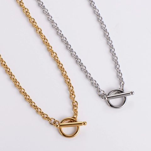Collar Minimalista De Acero Inoxidable Con Cierre De Palanca OT Geométrico Chapado En Oro Para Mujer Hombre