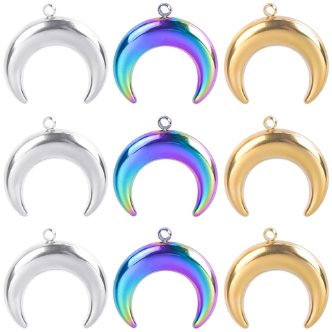 Crescent Moon Pendant Stainless Steel Polished Charm DIY Jewelry Making Accessory For Necklace Bracelet Retro Style