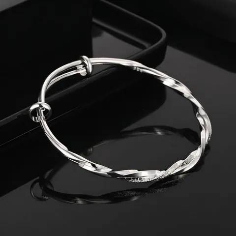 Mobius Gedraaide Touw Armring Verzilverd Koper Open Verstelbare Armband Elegant Sieradencadeau Voor Vrouwen