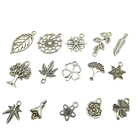 Vintage Alloy Leaf Flower Tree Of Life Charms Antique Silver DIY Pendants For Bracelet Necklace Jewelry Making