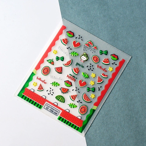 Nail Art Stickers 5D Relief Summer Fruit Watermelon Strawberry Cherry Self Adhesive Cute Cartoon Decorations For Women