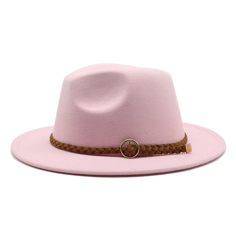 Fedora Hat Wide Brim Wool Felt Solid Color Braided Band Gold Buckle Jazz Cap British Retro Style Unisex Warmth