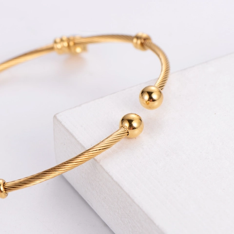 Evil Eye Hamsa Hand Cuff Bracelet 304 Stainless Steel Twisted Cable Wire Gold Plated Adjustable Amulet Jewelry Women