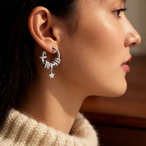 Stern Anhänger Creolen Kupfer Zirkon Funkelnd Elegant Schmuck Für Frauen Mit Silber Ohrringstecker