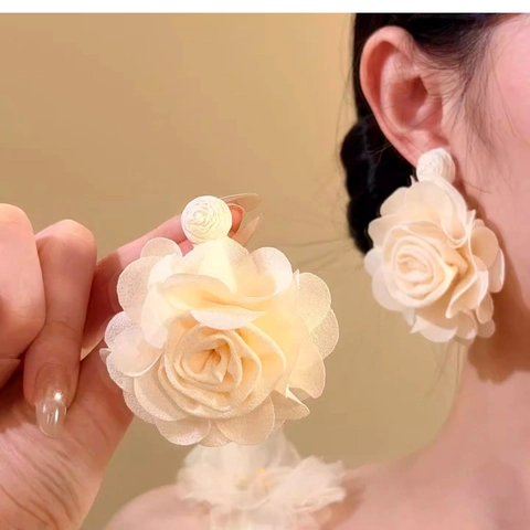 Pendientes De Flores Grandes De Gasa Con Silver Earring Post Rosa 3D Joyería Floral De Playa Para Mujer