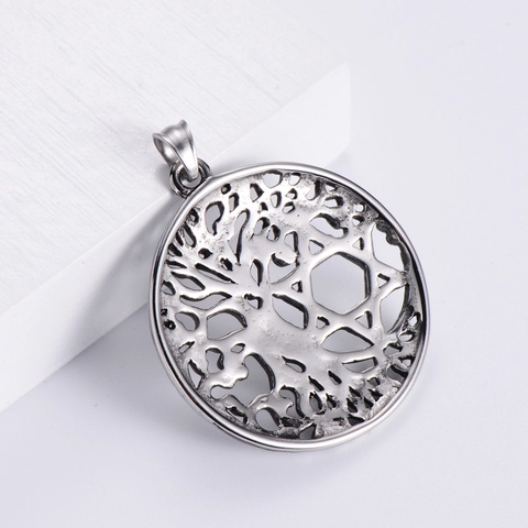 Collar Colgante Vikingo Árbol De La Vida Estrella De David Hexagrama Acero Inoxidable Redondo Hueco Joyería Retro Nórdica