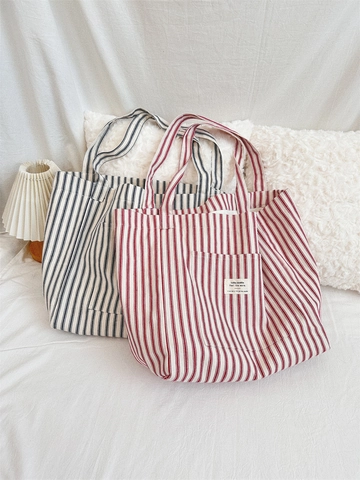 Borsa Tote In Tela A Righe Francesi Donna Grande Borsa A Spalla Casual Per Shopping E Lavoro Stile Zakka Minimalista