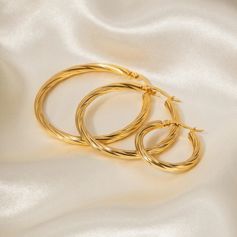 Hoop-Ohrringe 18K Vergoldet Edelstahl Gedrehtes Kabelmuster Seiltextur Modeschmuck Für Damen