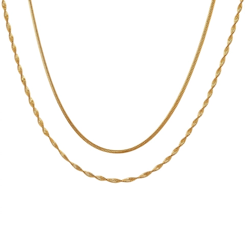 Double Layer Stainless Steel Necklace For Women Gold Plated Herringbone Snake Water Wave Chain Minimalist Fashion Jewelry