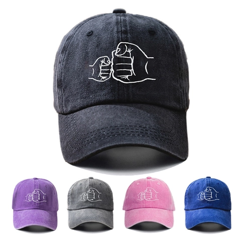Cappello Da Baseball In Cotone Lavato Ricamo Fist Bump Vintage Traspirante Protezione Solare Outdoor Casual Dad Hat Uomo Donna
