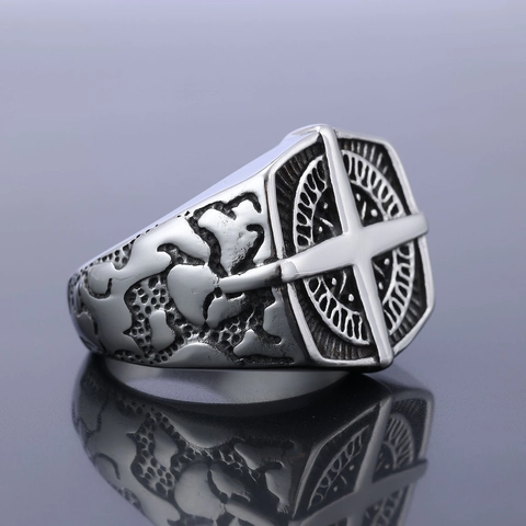 Anillo de Brújula Cruz de Acero Inoxidable Vintage Para Hombres Anillo de Sello de Escudo Náutico Punk Joyería Gótica