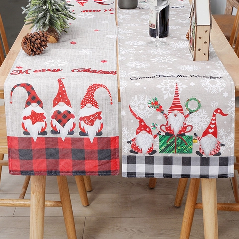 Camino De Mesa Navidad Lino Arpillera Patrón Gnomo Cuadros Copo Nieve Decoración Mesa Comedor Cocina Rústica