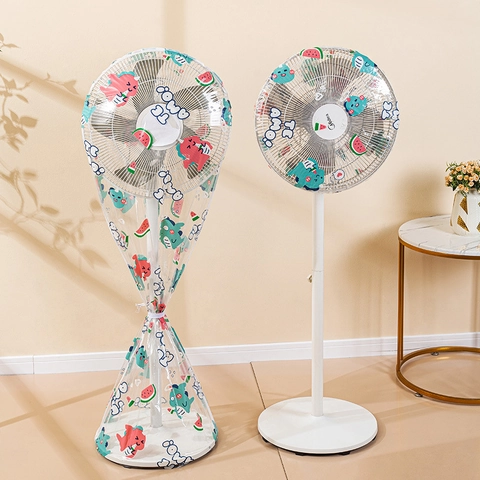 Electric Fan Dust Cover PEVA Waterproof Dustproof Floor Standing Protector Cartoon Print Washable Household