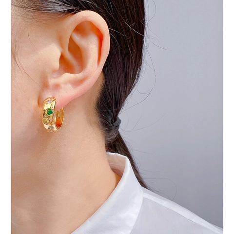 French Vintage Zirconia Hoop Earrings Light Luxury Multicolored Star Heart Huggie Earrings Gold Plated Jewelry For Women
