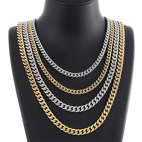 Men Hip Hop Cuban Link Chain Necklace Bracelet Titanium Steel Minimalist Fashion Jewelry Gold Silver Color