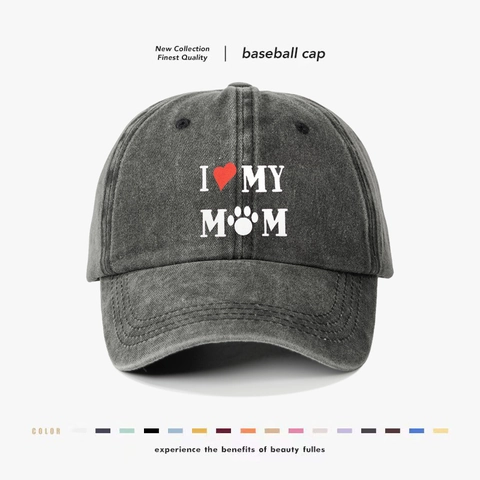Casquette De Baseball En Coton Lavé I Love My Mom Cœur Patte Vintage Ajustable Chapeau De Soleil