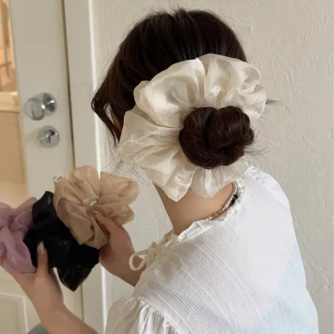 Large Organza Scrunchies Elegant Mesh Hair Ties Oversized Ruffled Ponytail Holder For Women And Girls