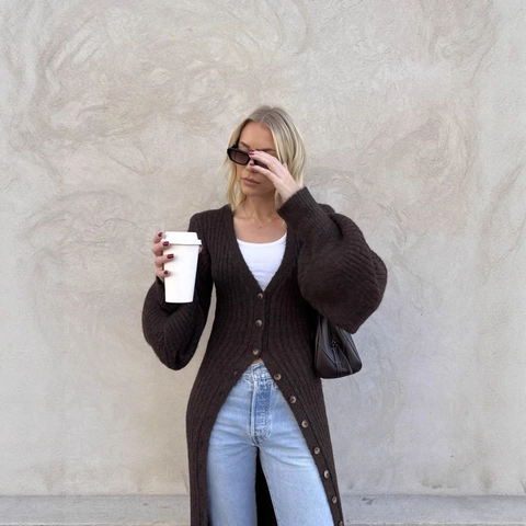Damen Lange Strickjacke Pullover V-Ausschnitt Einreihig Polyester Einfarbig Locker Weich Herbst Oberbekleidung