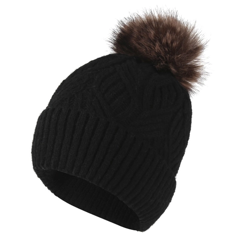Damen Winter Zopfmuster Strickmütze Mit Kunstfell Bommel Fleece Gefüttert Thermisch Dicke Skimütze Outdoor Warme Strickmütze