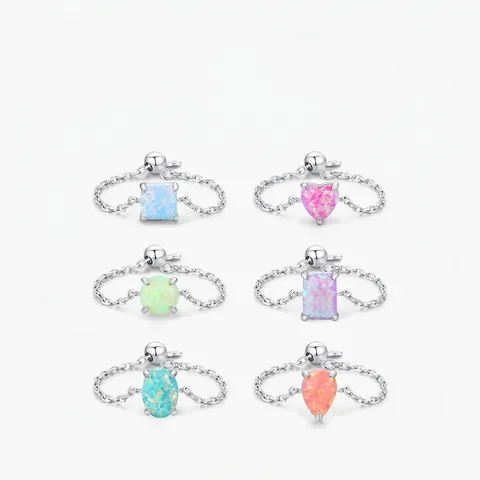 925 Sterling Silber Opal Ring Verstellbare Kette Schiebeperle Minimalistischer Schmuck Für Damen Bunt Formen