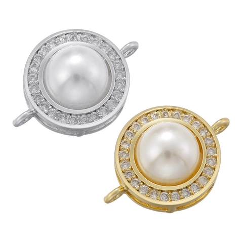 Conector Redondo De Latón Para Joyería Con Perla Artificial Y Circonita Cúbica Estilo Vintage Para Hacer Collares Y Pulseras