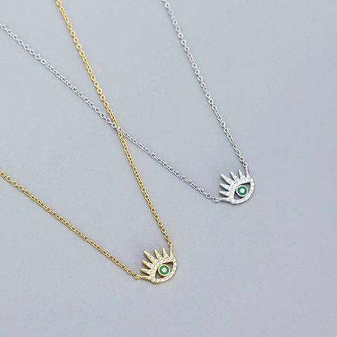 Evil Eye Halskette 925 Sterling Silber Zirkon Grüner Stein Anhänger Zierlicher Minimalistischer Schmuck Für Damen