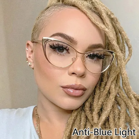 Cat-Eye Brille Metallrahmen Blaulichtfilter Retro Mode Brillenfassung Damen