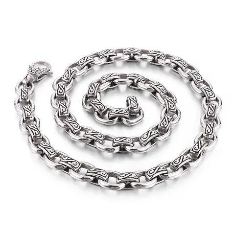 Vintage Punk Titanium Stalen Ketting Ketting Voor Heren Met Griekse Patronen Hip Hop Zware Sieraden