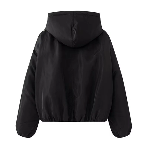 Women Casual Hooded Padded Jacket Contrast Stripes Long Sleeve Zipper Puffer Coat Warm Winter Streetwear Outerwear
