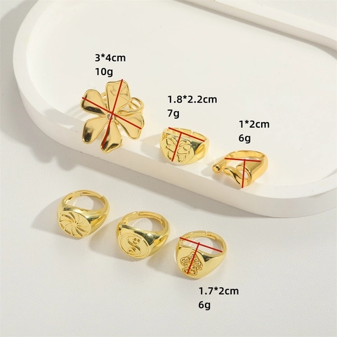 Anillo Ajustable Abierto de Cobre Minimalista para Mujer Oro Diamante de Imitación Floral Mariposa Trébol de Cuatro Hojas Anillo