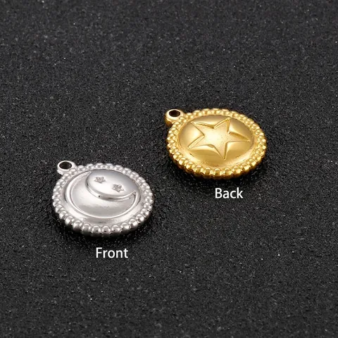 Colgantes De Acero Inoxidable Redondos Patrón Estrella Luna Relieve Para DIY Collar Pulsera Joyería Accesorios
