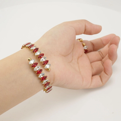 Mode Roestvrij Staal Strass Armband Voor Vrouwen 18K Verguld Verstelbaar Open Bangle Marquise Geslepen Kristallen Sieraden