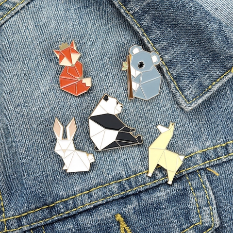 Spilla Smaltata Animale Geometrico Lega Origami Volpe Panda Koala Coniglio Alpaca Distintivo Carino Cartoon Decorazione Vestiti