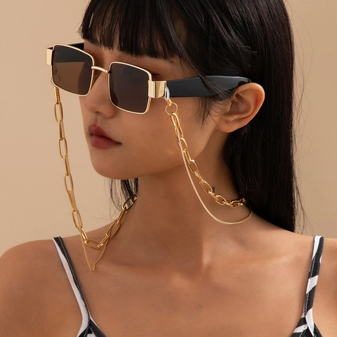 Alloy Glasses Chain Double Layer Metal Paperclip Link Eyewear Strap Geometric Punk Hip Hop For Women
