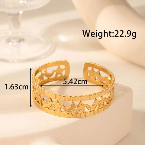 Fashion Titanium Steel Open Cuff Bracelet For Women Adjustable Star Moon Filigree Design Gold Plated Stainless Steel Jewelry