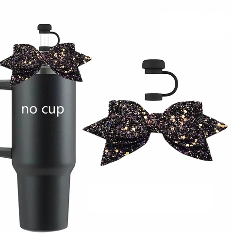 Glitter Sequin Bowknot Straw Cover Cap Silicone Dust Proof Tumbler Accessories For Drinking Cups Decorative Charm