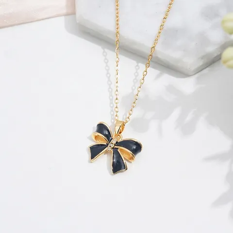 Collar Mariposa Elegante Cadena Acero Titanio Incrustación Cobre Circon Joyería Romántica Para Mujer