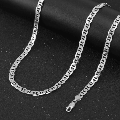 Mariner Link Chain Necklace 925 Sterling Silver Italian Flat Anchor Chain For Men Women Minimalist Fine Jewelry Neck Chain