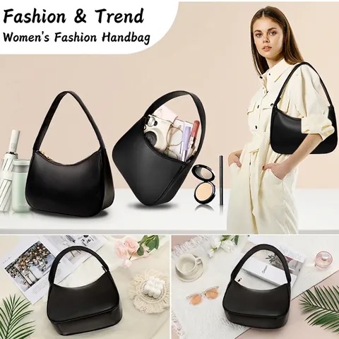 Dames PU Leren Okseltas Minimalistische Halve Maan Hobo Schoudertas Retro Dagelijkse Casual Mode Handtas