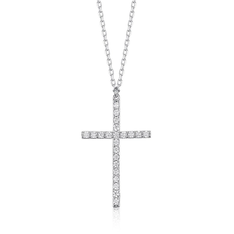 Collana con Pendente a Croce in Argento Sterling 925 e Zirconia per Donna Gioielli alla Moda Geometrici Fede Infinito Farfalla