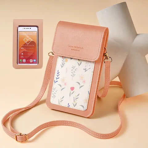 Damen Umhängetasche Handy Touchscreen Fenster Blumenmuster PVC Leder Mini Schultertasche Verstellbarer Gurt