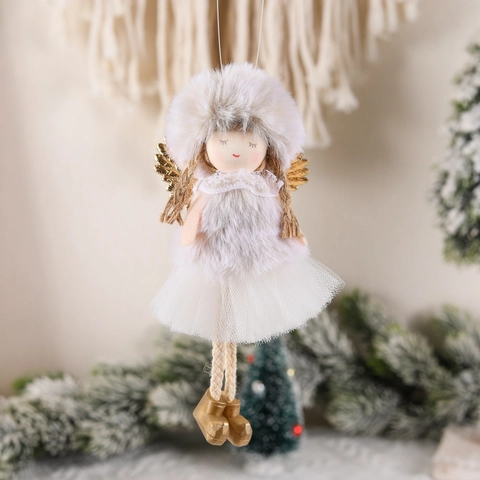Ciondolo Bambola Angelo Di Natale In Peluche Gonna In Garza Ali Di Paillettes Cappello A Fungo Ornamento Appeso Decorazione Festiva