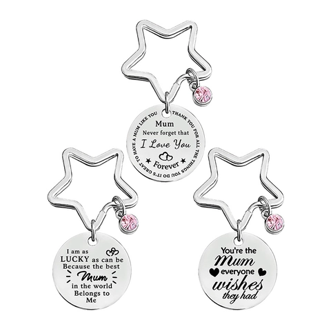 Llavero De Acero Inoxidable Con Aro De Estrella Colgante Redondo Strass Rosa Grabado Para Mamá Regalo Día De La Madre