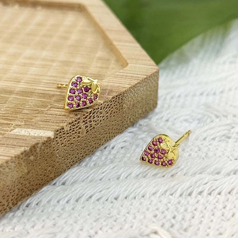Orecchini A Lobo Fragola Dolce Ottone Placcato Oro 18K AAA Zircone Pavimentato Gioielli Frutta Regalo Per Donne Ragazze