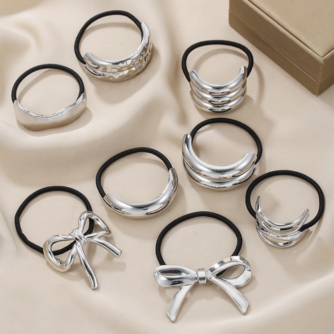 Fashion Alloy Metal Hair Ties For Women High Elasticity Bow Knot Geometric Glossy Hair Ropes Versatile Hair Accessories