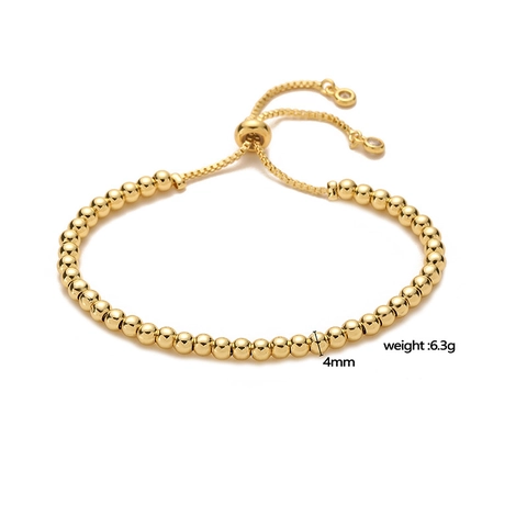 Adjustable Copper Round Bead Bolo Bracelet For Women Polished Minimalist Stacking Jewelry