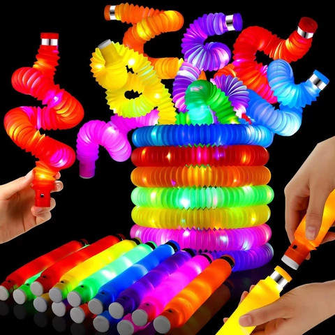 LED Pop Tubes Sensory Fidget Toy Colorful Plastic Stretchable Bendable Stress Relief Cartoon Animal Shape For Kids
